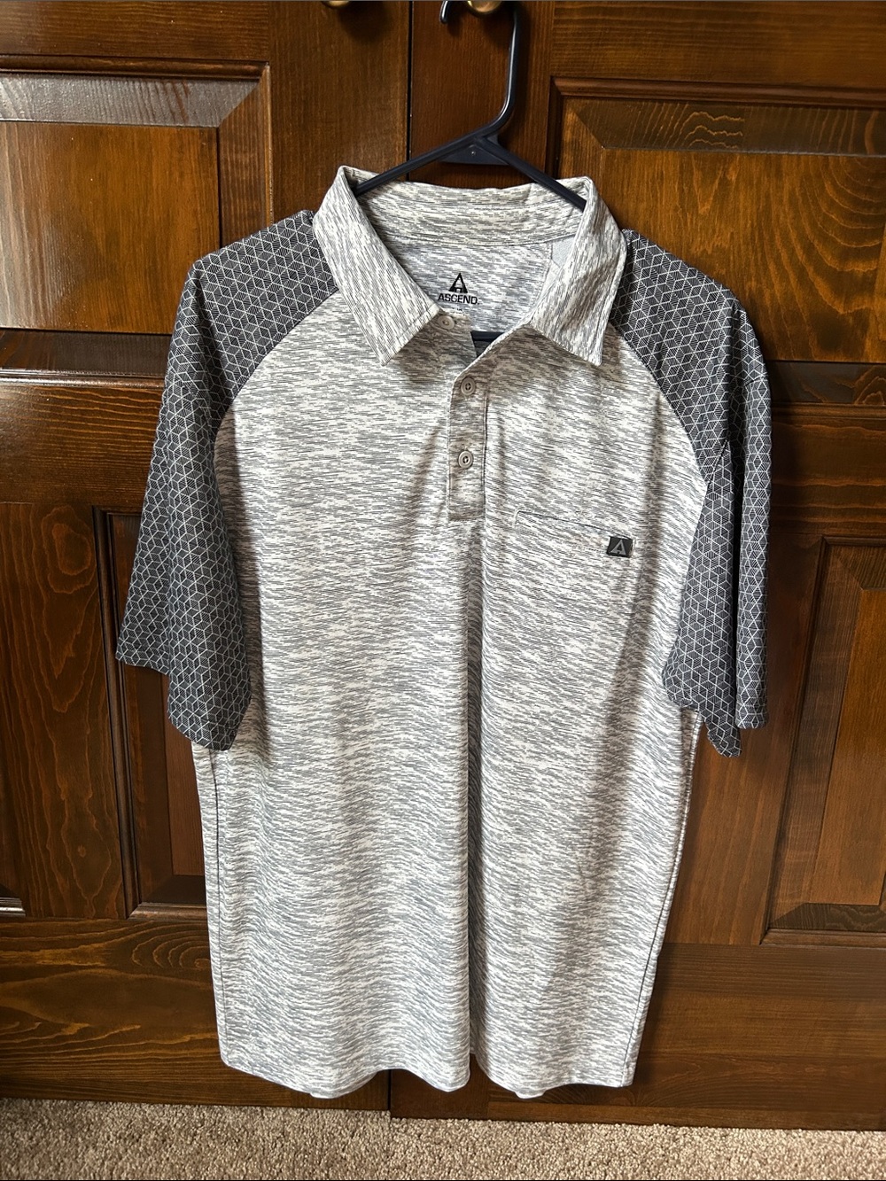 Men's Heather Gray Polo with Patterned Dark Gray Sleeves